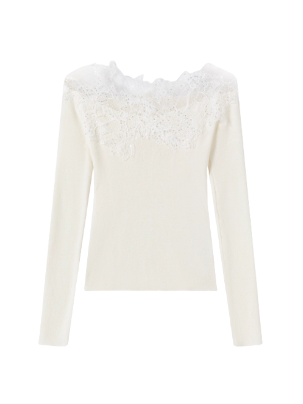 Whisper Lace Collar Knit Top