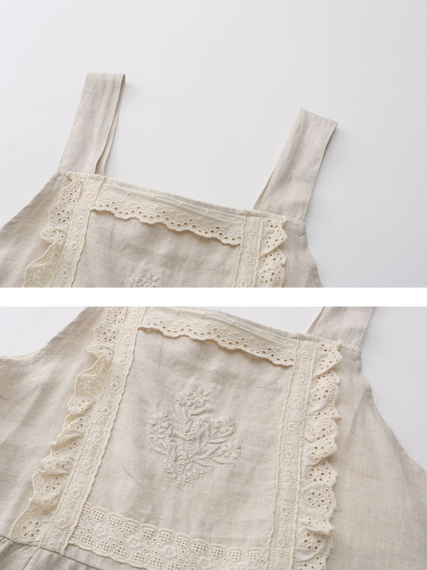 Lace Trim Vintage Linen Apron Dress