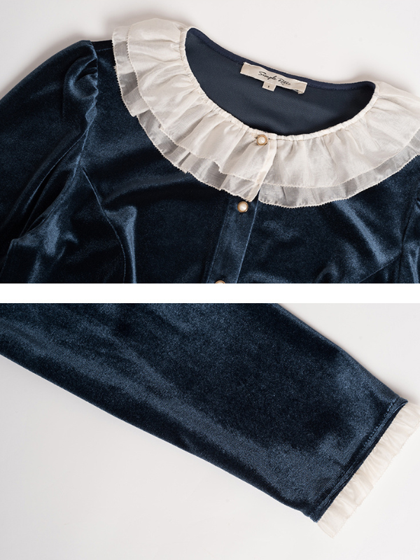 Ruffle Collar Midnight Velvet Elegance Blouse