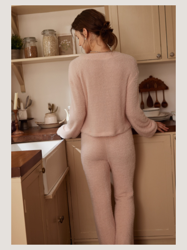 Soft Petal Ribbon Knit Loungewear Set