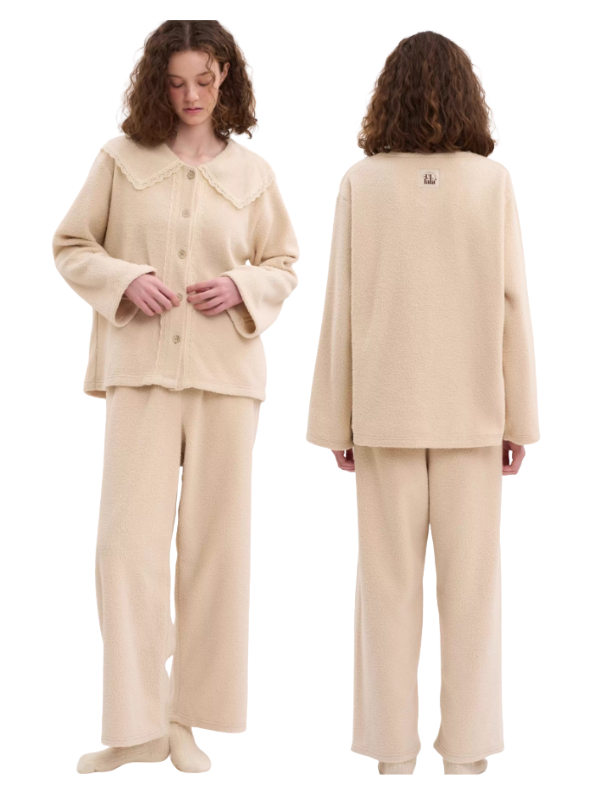 Cream Lace Collar Fleece Pajama
