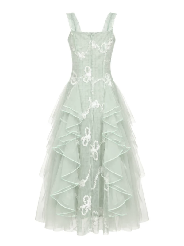 Mint Fairy Bow Lace Tulle Maxi Dress