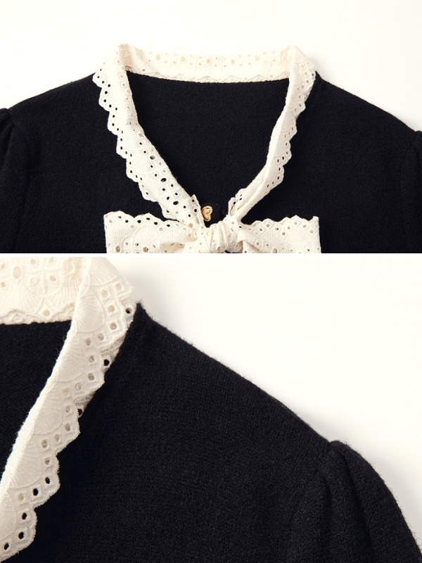 Elegant Bow-Knot Black Sweater