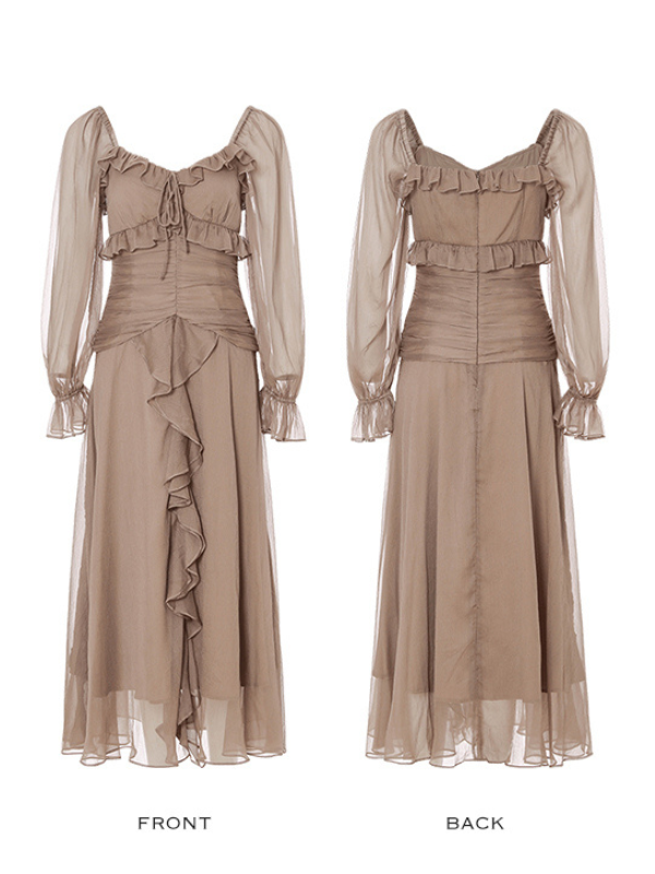 Mocha Ruffle Dream Long Dress