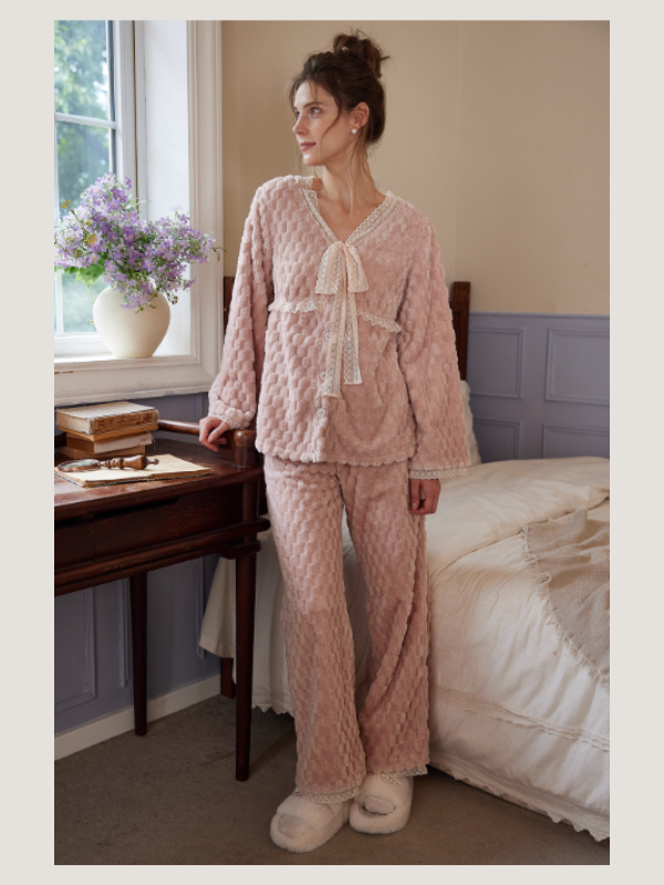 Rose Cloud Vintage Ribbon Loungewear Set