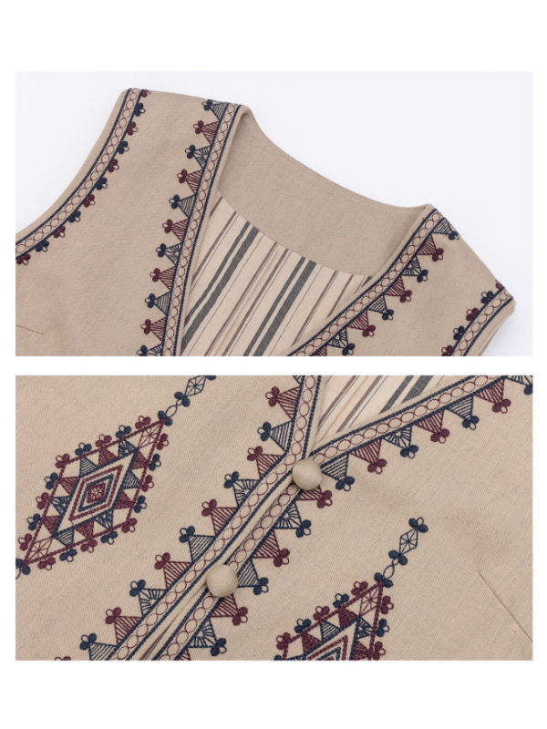 Vintage Embroidered Linen Blend Vest
