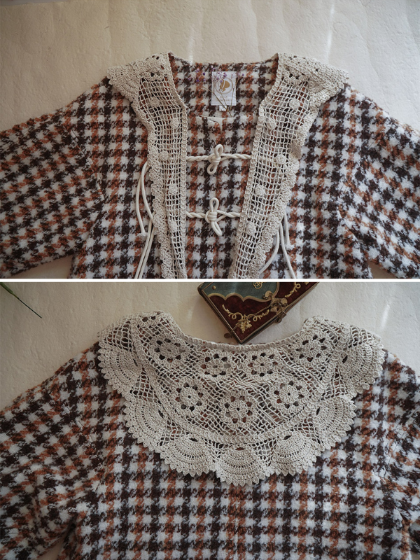 Vintage Houndstooth Lace Trim Coat