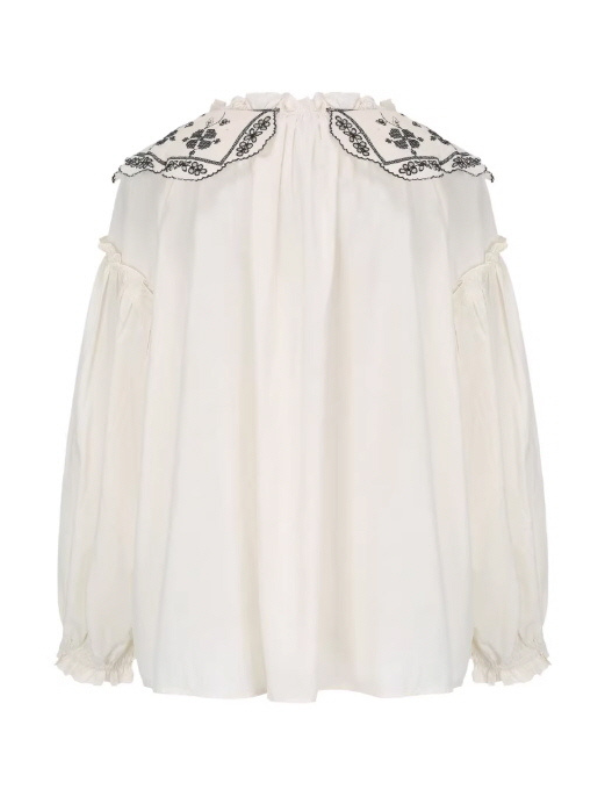Embroidered Vintage Collar Cotton Blouse