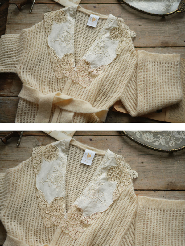 Lace Collar Vintage Wool Blend Cardigan