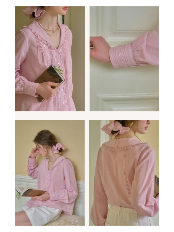 Rosy Lace Collar Vintage Blouse