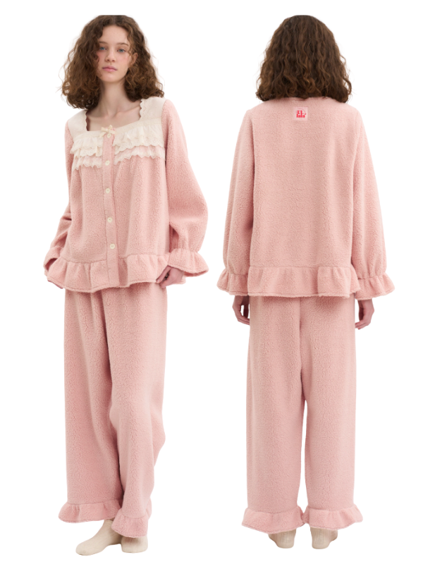 Blush Lace Ruffle Fleece Pajama