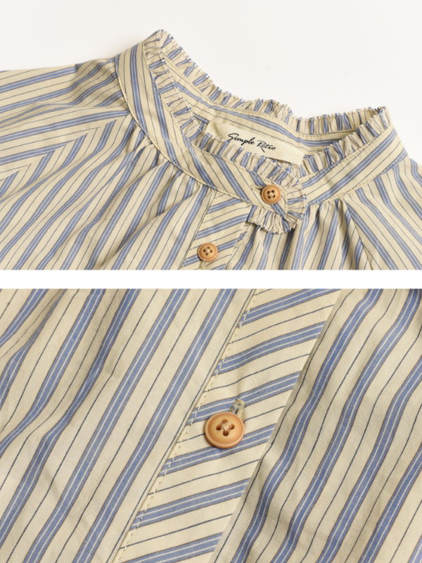 Striped Ruffle Collar Cotton Blouse