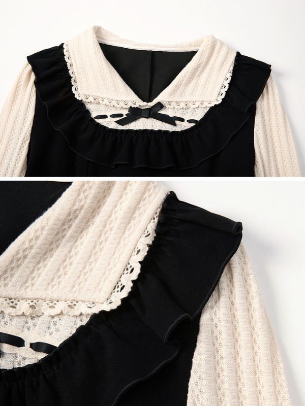 Ruffled Trim Vintage Lace Collar Dress