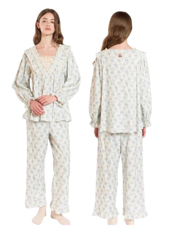 Blue Garden Lace Ruffle Pajama Set