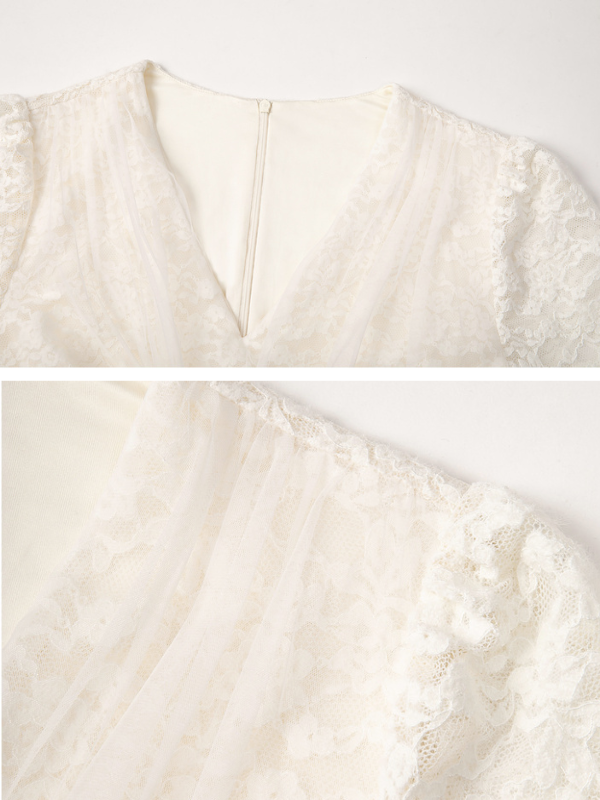 Romantic Ivory Lace Bell-Sleeve Dress