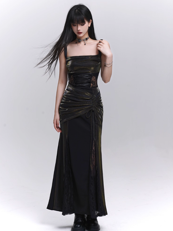 Black Metallic Corset Evening Dress