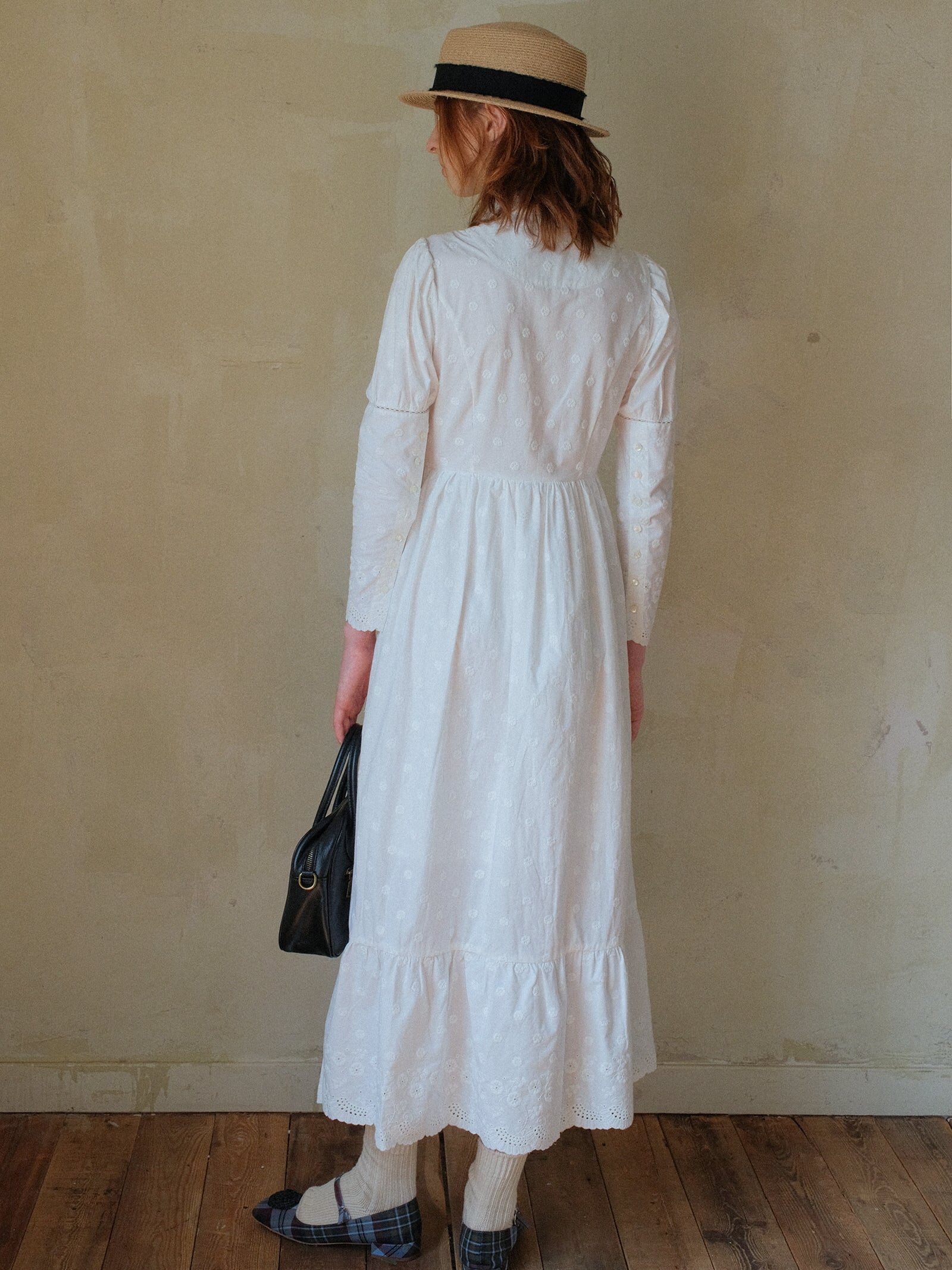 Vintage Embroidered Cotton Maxi Dress