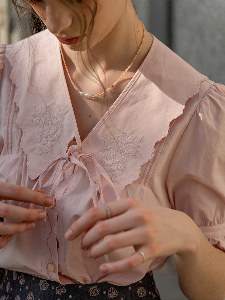 Emma's Romantic Pink Collar Blouse