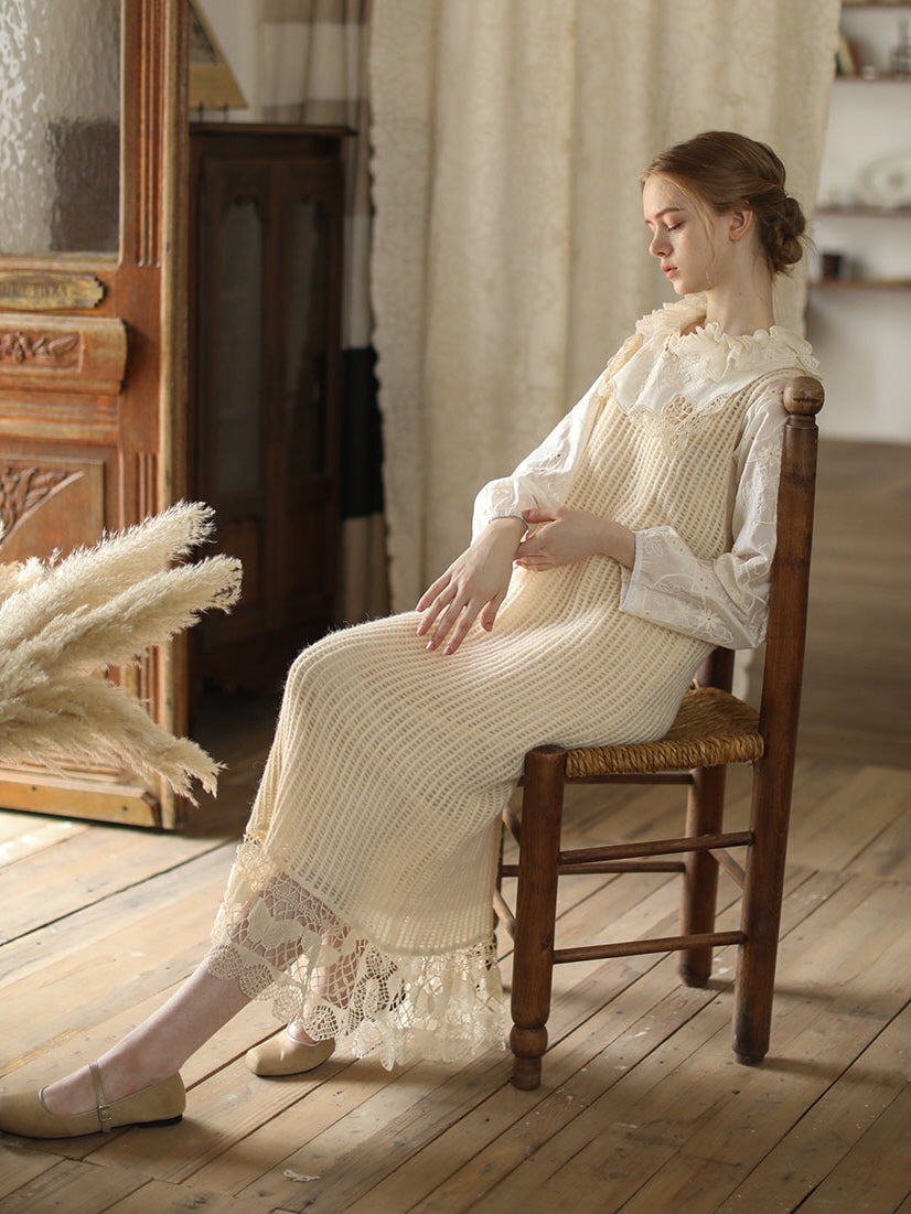 Vintage Lace Cream Knit Dress