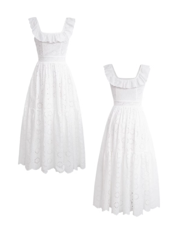 Romantic White Eyelet Lace Cotton Sundress