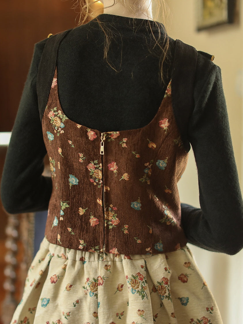 Floral Velvet Corset with Ribbon Accents