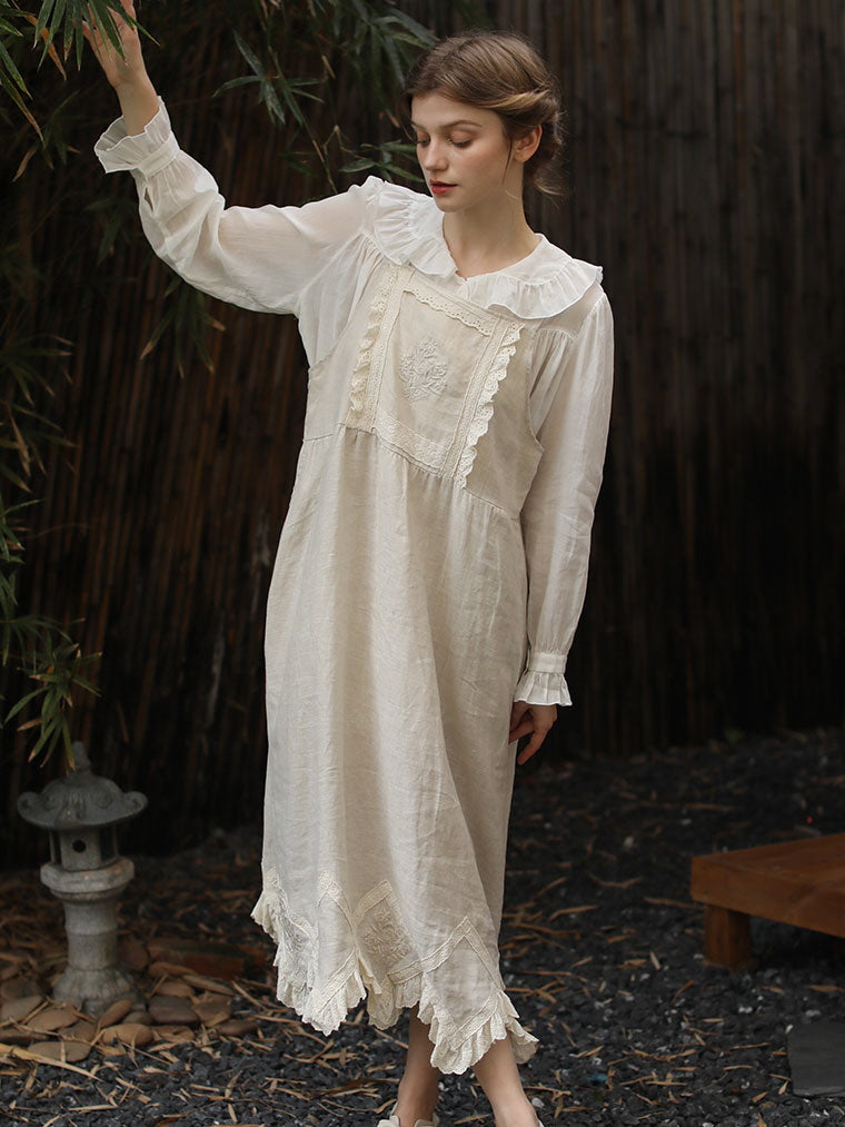 Lace Trim Vintage Linen Apron Dress