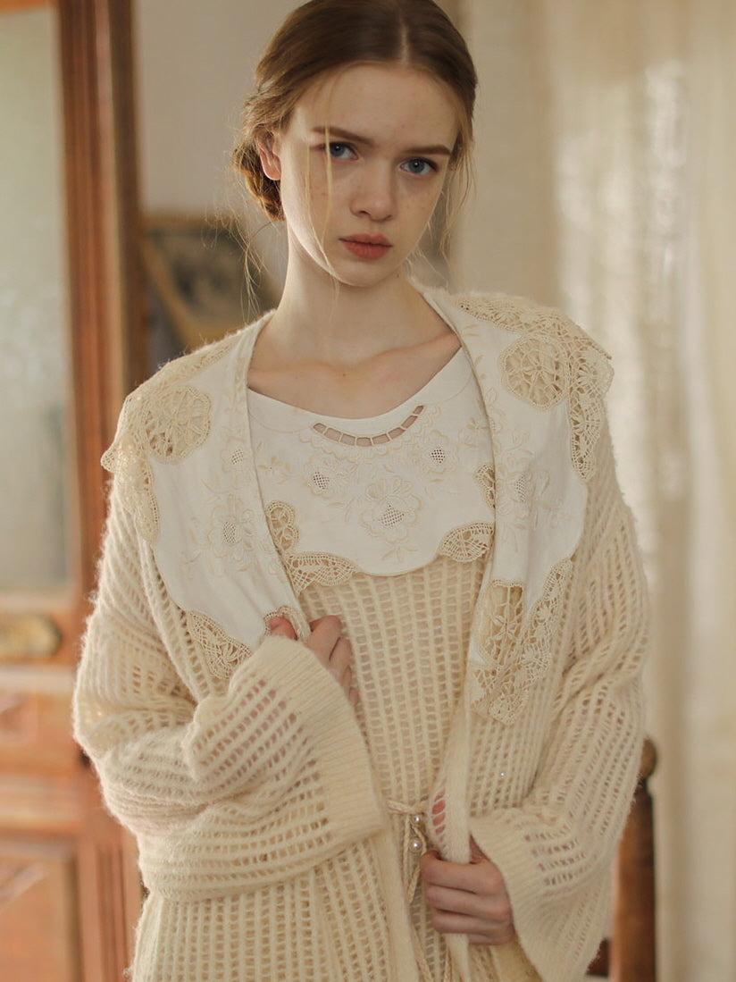 Lace Collar Vintage Wool Blend Cardigan