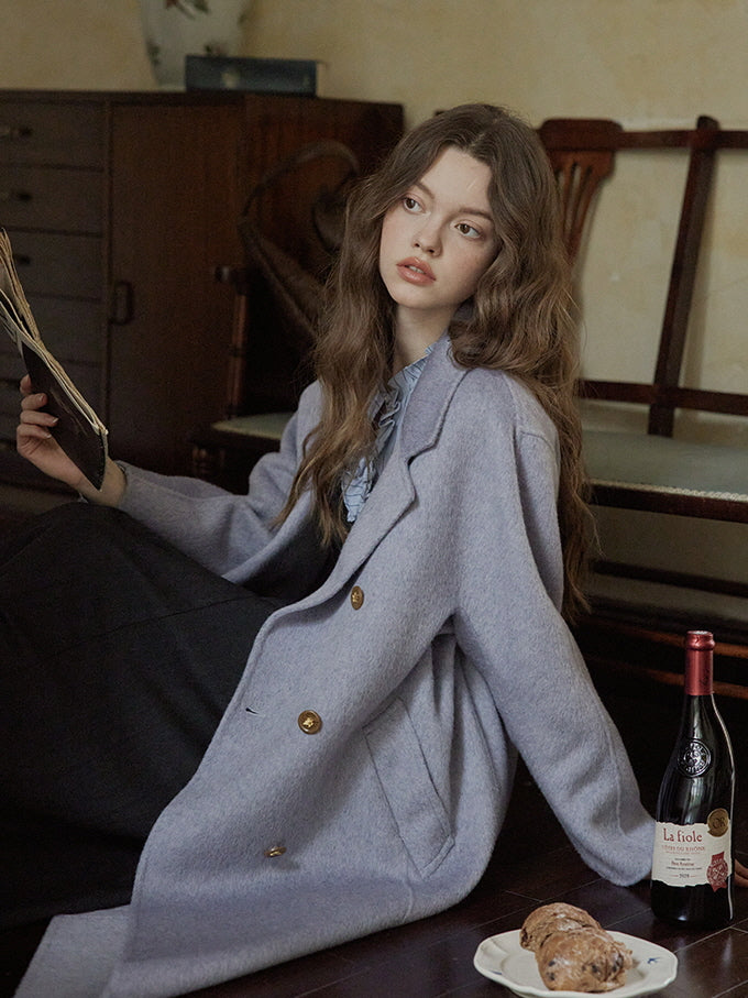 Vintage Lavender Wool Double-Breasted Coat