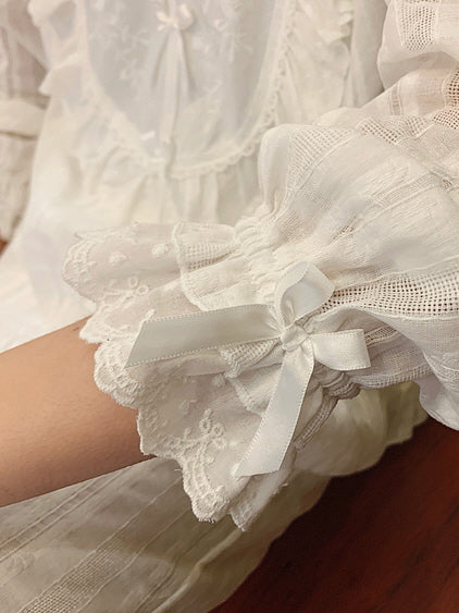 Romantic Lace-Trim Cotton Pajama Set