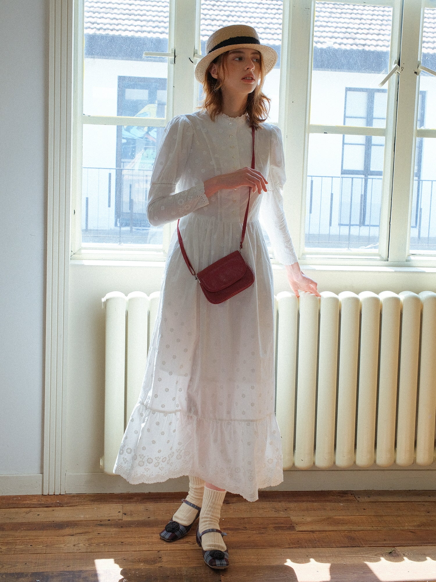 Vintage Embroidered Cotton Maxi Dress