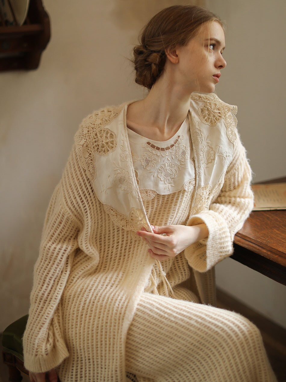 Vintage Lace Cream Knit Dress