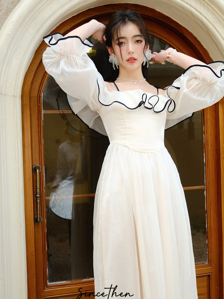 Elara's Graceful Frill White Dress