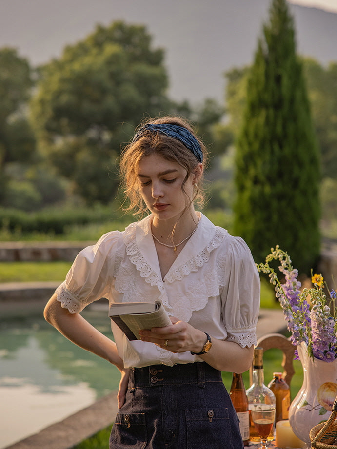 White Embroidery Collar Cottage Blouse