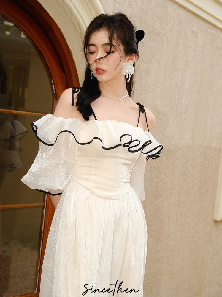 Elara's Graceful Frill White Dress