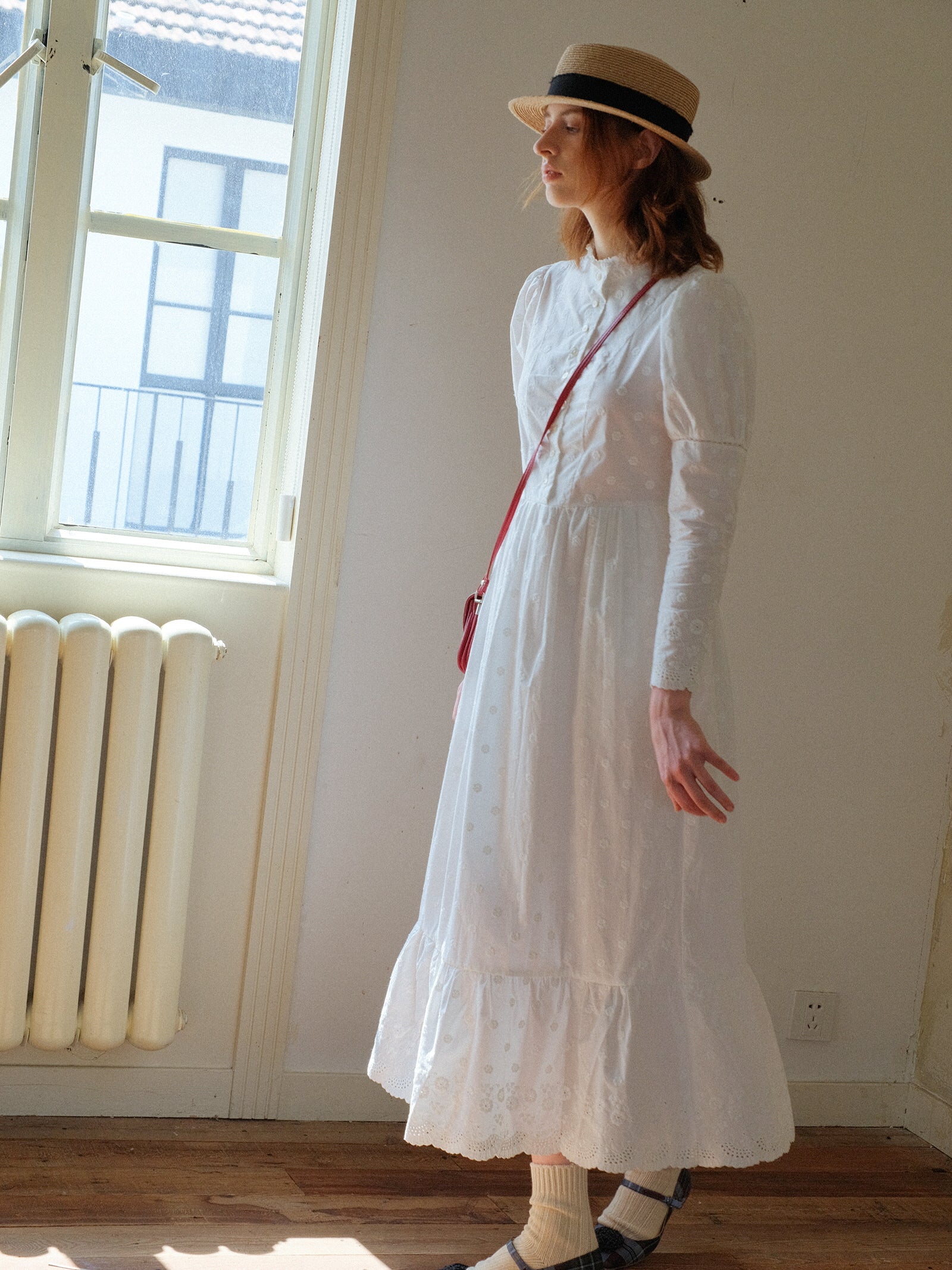 Vintage Embroidered Cotton Maxi Dress