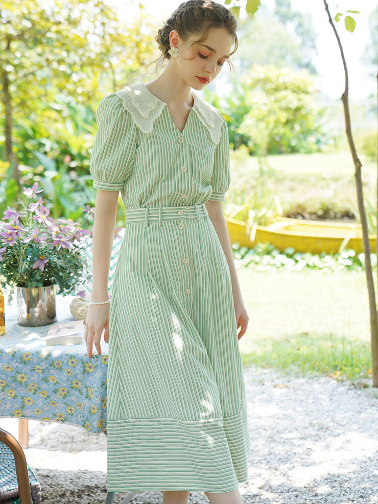 Green Stripe Summer Skirt