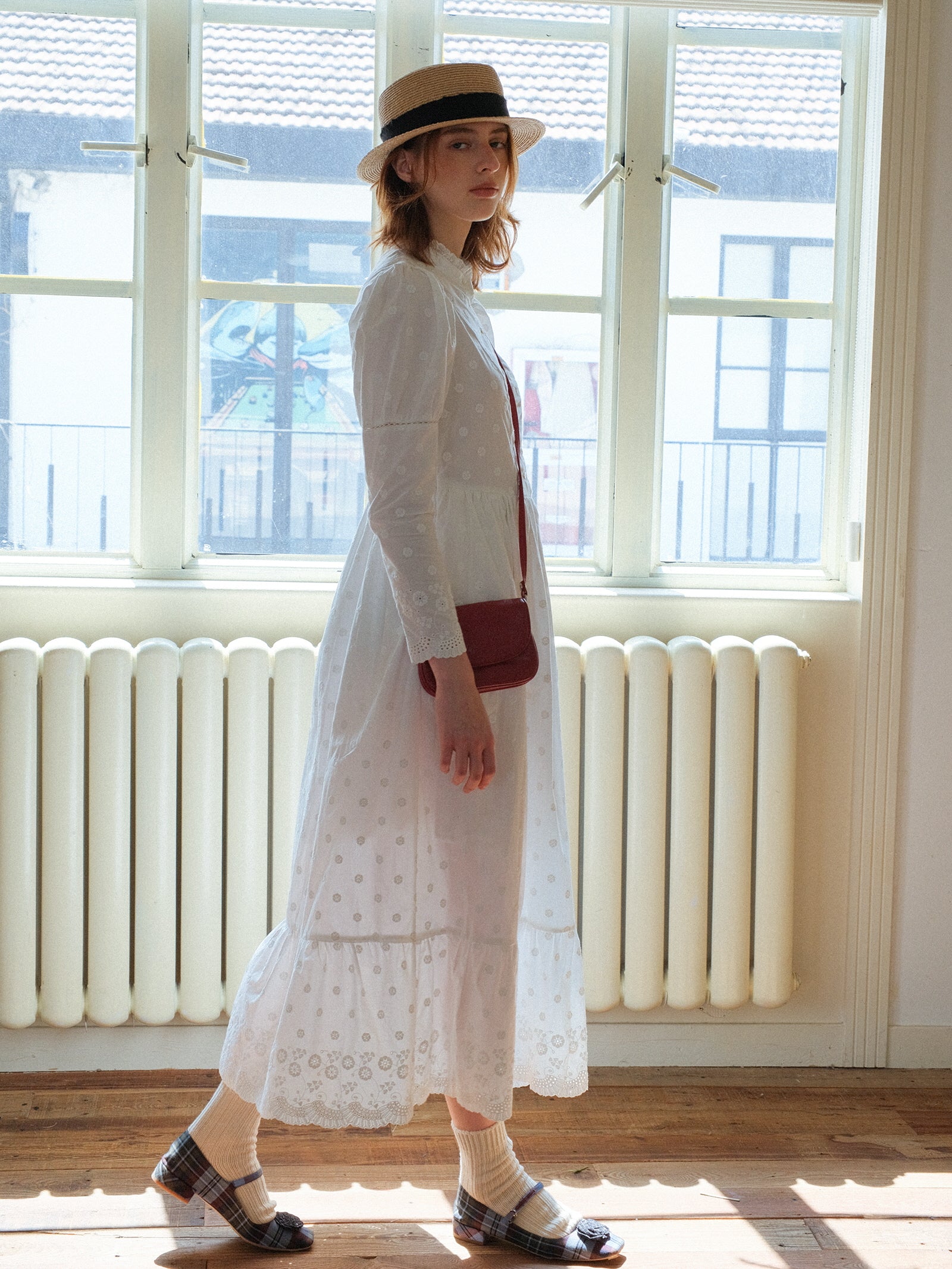 Vintage Embroidered Cotton Maxi Dress