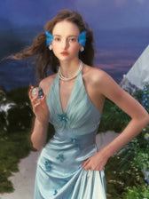 Butterfly Dream Halter Waist Tie Chiffon Dress