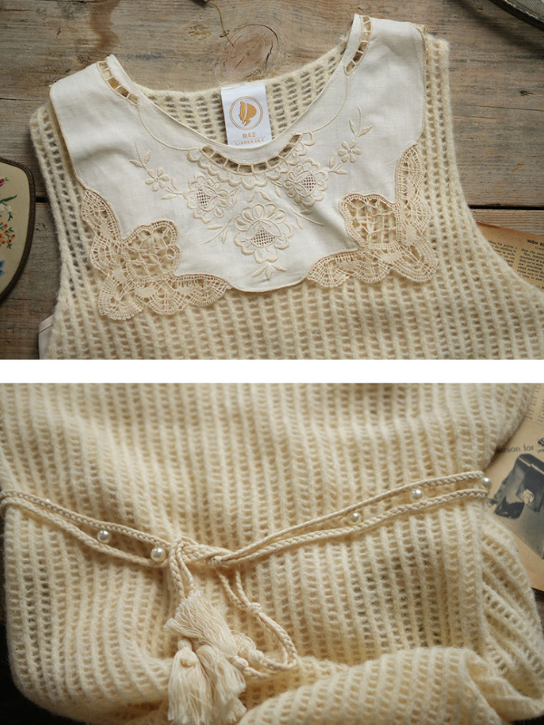 Vintage Lace Cream Knit Dress