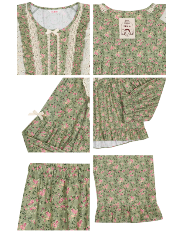 Olive Garden Lace Ruffle Loungewear Set