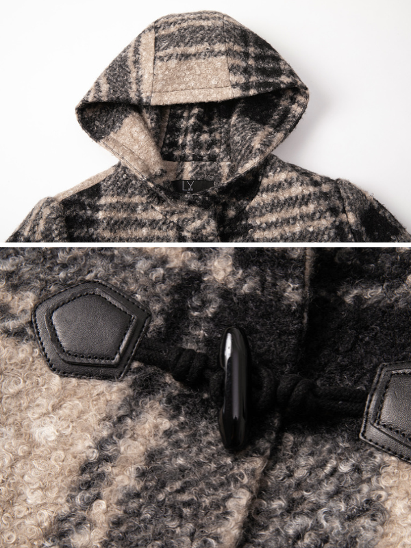 Checkered Hooded Toggle Coat