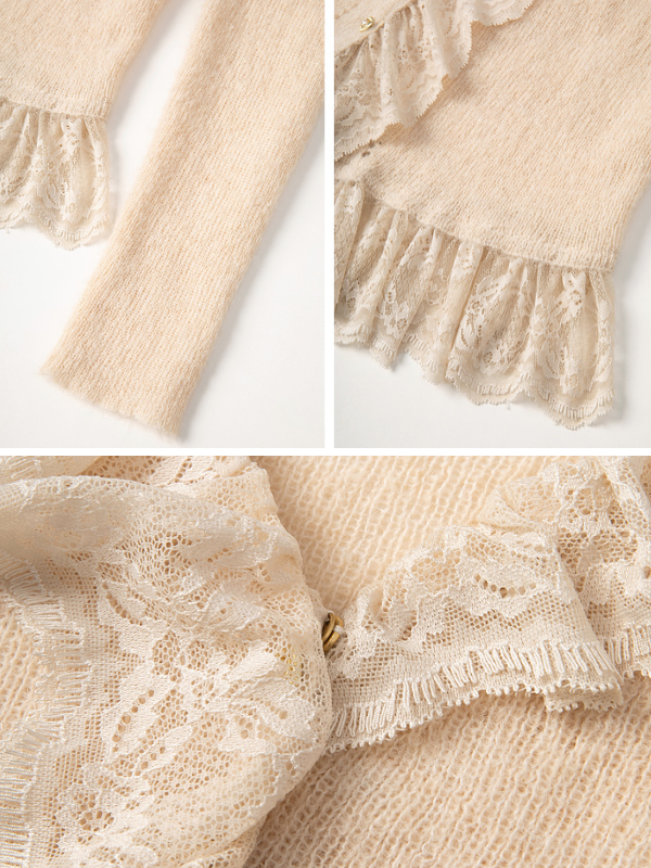 Ivory Lace Trim Wool Blend Cardigan