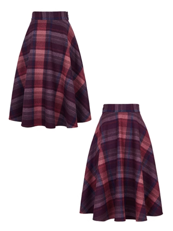 Autumn Plaid Red Checkered Wool Vintage Skirt