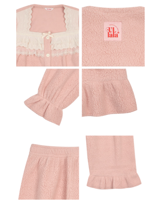 Blush Lace Ruffle Fleece Pajama