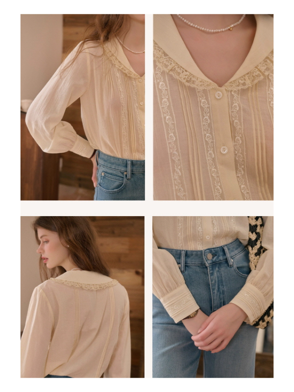 Rosy Lace Collar Vintage Blouse