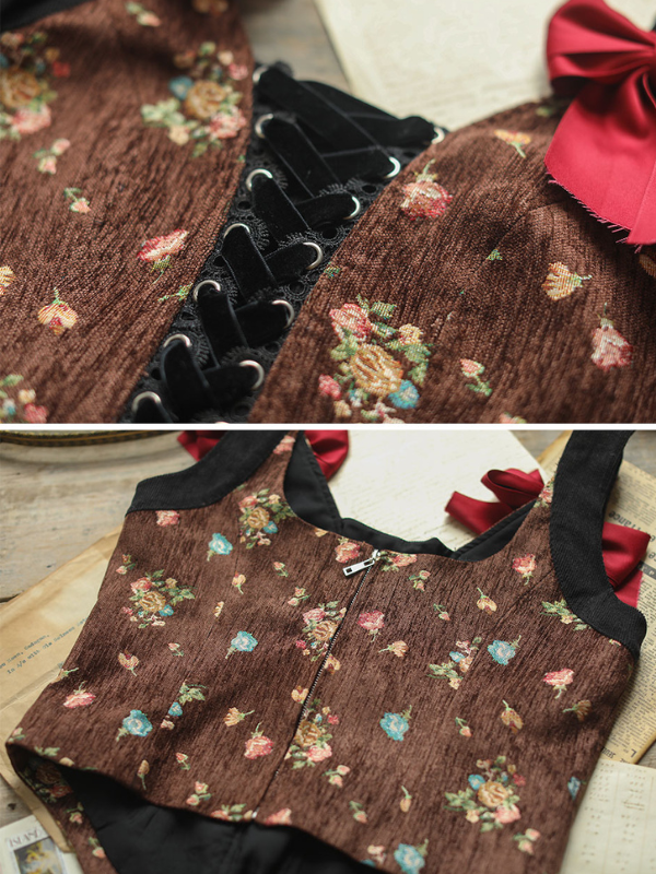 Floral Velvet Corset with Ribbon Accents