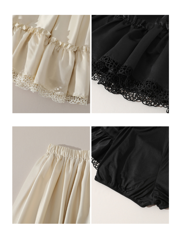 Dreamy Lace Ruffle Satin Skirt