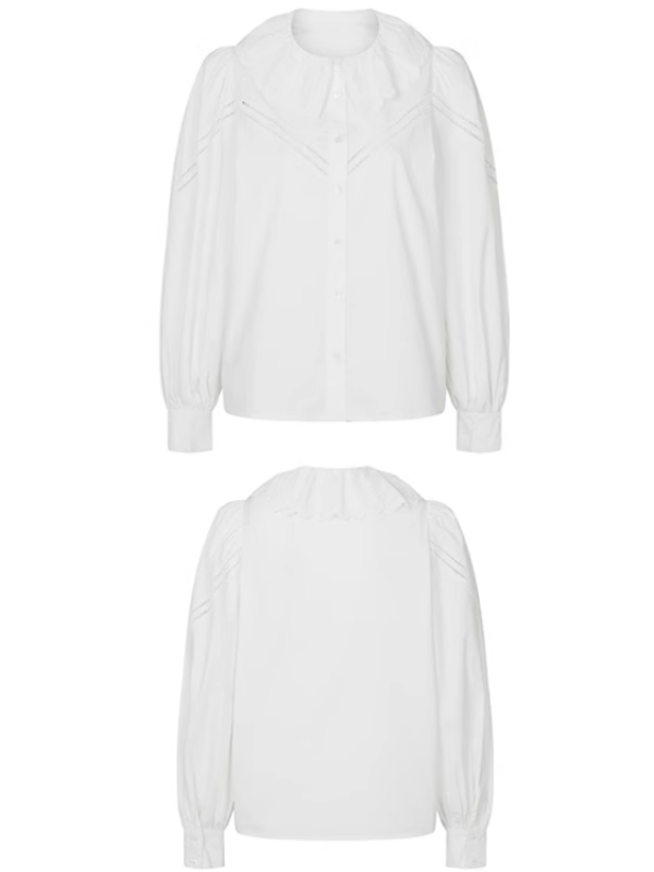 Victorian-Inspired Cotton Blouse with Lace Collar