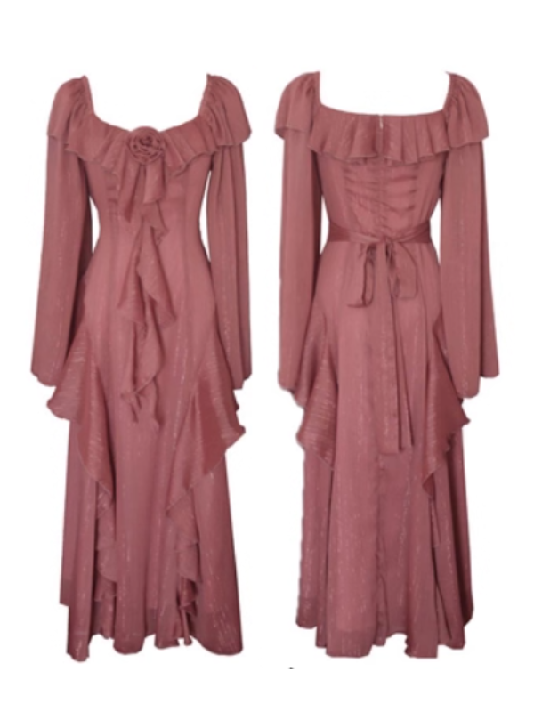 Rose Ruffle Vintage Dusty Pink Dress