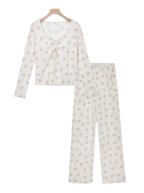 Pink Bow Knot Print Pajama Set